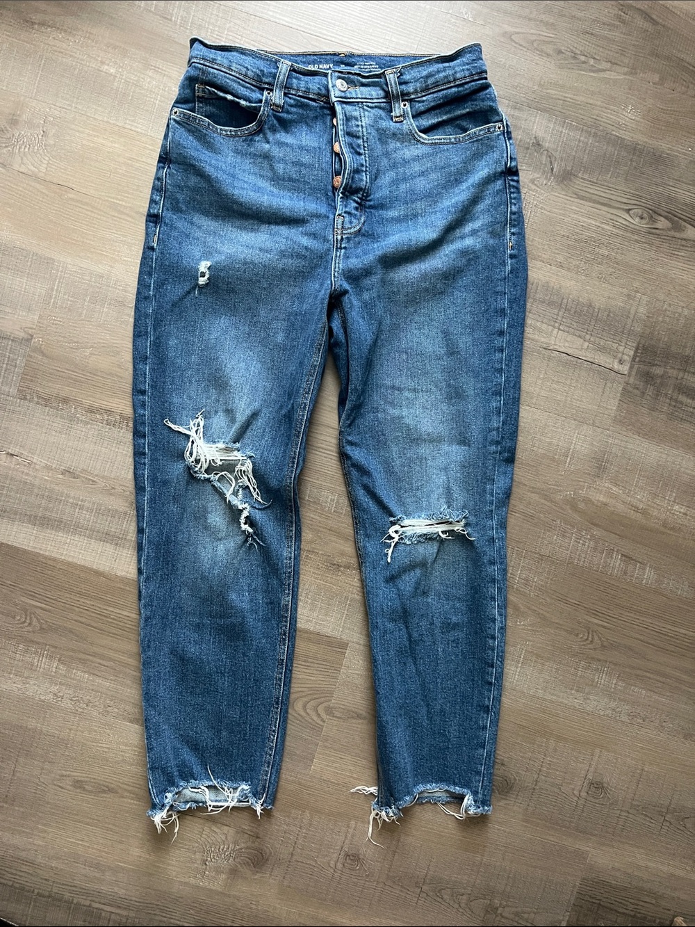 Old Navy Distressed Straight Jeans - Blue Wash